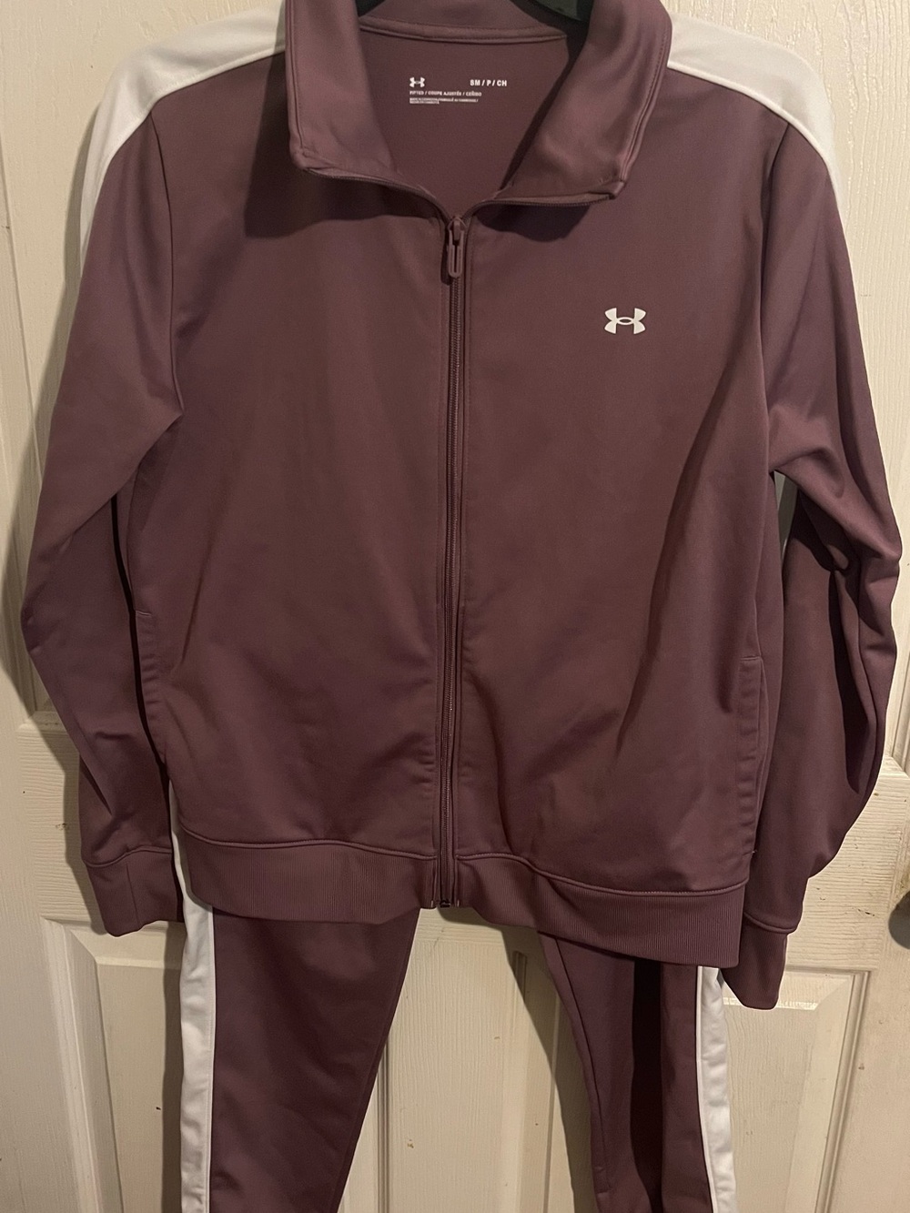 Under Armour women’s Plum Zip-Front Tracksuit with White Stripes